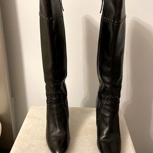 Cole Haan leather black silver studded knee high boots size 6.
